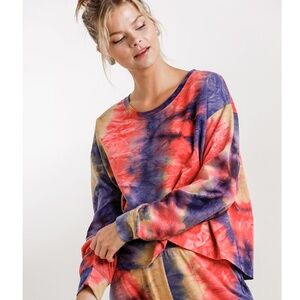 "The Christine" NAVY/RED Tie Dye Long Sleeve Top